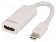 Adapter; HDMI socket,mini DisplayPort plug; 0.15m; white; white DIGITUS