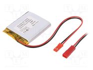 Re-battery: Li-Po; 3.7V; 1850mAh; cables,JST SYR-02T socket CELLEVIA BATTERIES