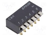 Switch: DIP-SWITCH; Poles number: 6; 0.1A/5VDC; Pos: 2; -20÷85°C C&K