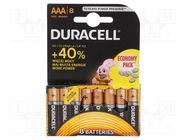 Battery: alkaline; AAA,R3; 1.5V; non-rechargeable; 8pcs. DURACELL