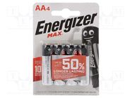Battery: alkaline; AA; 1.5V; non-rechargeable; 4pcs; MAX ENERGIZER