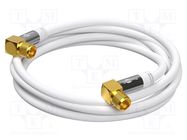 Cable; 75Ω; 5m; F plug angular,both sides; PVC; white Goobay