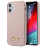 Guess GUHCP12SLSLMGLP iPhone 12 mini 5.4" light pink/light pink hardcase Silicone Script Gold Logo, Guess