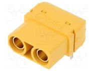 Socket; DC supply; XT90; female; PIN: 2; on PCBs; THT; yellow; 40A AMASS