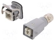 Connector: HDC; male + female; HA; PIN: 4; 16A; 400V; 3+PE; size 1 WEIDMÜLLER