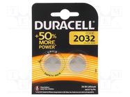 Battery: lithium; CR2032,coin; 3V; non-rechargeable; Ø20x3.2mm DURACELL