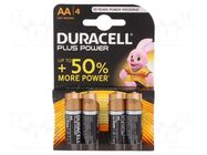 Battery: alkaline; AA; 1.5V; non-rechargeable; 4pcs; Plus DURACELL