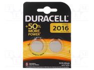 Battery: lithium; 3V; CR2016,coin; non-rechargeable; Ø20x1.6mm DURACELL