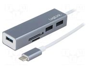 Hub USB; microSD,SD,USB A socket,USB C plug; USB 3.1; 5Gbps LOGILINK