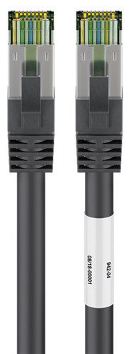 CAT 8.1 Patch Cord, S/FTP (PiMF), black, 1 m - 99.9 % oxygen-free copper conductor (OFC), AWG 24, halogen-free cable sheath (LSZH)