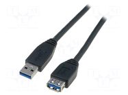 Cable; USB 3.0; USB A socket,USB A plug; nickel plated; 3m; black DIGITUS