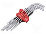 Wrenches set; hex key,spherical; Chrom-vanadium steel; blister WIHA