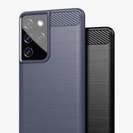Carbon Case Flexible Cover TPU Case for Samsung Galaxy S21 Ultra 5G blue, Hurtel