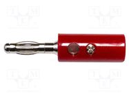 Plug; 4mm banana; 15A; 1kVAC; red; 43mm; nickel plated; screw; brass MUELLER ELECTRIC