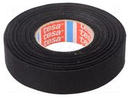 Tape: textile; W: 19mm; L: 15m; Thk: 0.3mm; Automotive; black; 150°C TESA