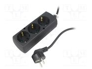 Extension lead; 3x1.5mm2; Schuko; Sockets: 3; PVC; black; Len: 3m JONEX