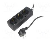 Extension lead; 3x1.5mm2; Schuko; Sockets: 3; PVC; black; Len: 3m JONEX