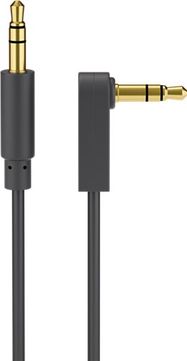 AUX Audio Connector Cable, 3.5 mm Stereo, 3-Pin, Slim, CU, Angled, 1 m, black - 3.5 mm male (3-pin, stereo) > 3.5 mm male (3-pin, stereo) 90°