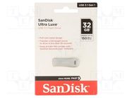 Pendrive; USB 3.2; 32GB; R: 150MB/s; ULTRA LUXE; silver; USB A SANDISK