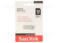 Pendrive; USB 3.1; 32GB; R: 150MB/s; ULTRA LUXE; silver; USB A SANDISK