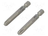 Screwdriver bit; Phillips; PH3; Overall len: 50mm; 2pcs. WIHA