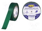 Tape: electrical insulating; W: 15mm; L: 10m; Thk: 0.15mm; green HPX