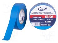 Tape: electrical insulating; W: 19mm; L: 20m; Thk: 0.15mm; blue; 125% HPX