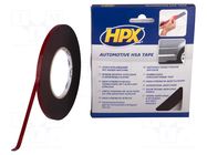Tape: fixing; W: 6mm; L: 10m; Thk: 1.1mm; double-sided; acrylic; black HPX