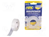 Tape: fixing; W: 19mm; L: 2m; Thk: 1mm; double-sided; acrylic HPX