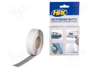 Tape: sealing; W: 20mm; L: 3m; Thk: 2mm; grey; butyl; butyl caoutchouc HPX