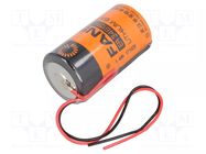 Battery: lithium; D; 3.6V; 13000mAh; Body dim: Ø34.2x61.5mm; cables FANSO