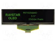 Display: OLED; graphical; 5.5"; 256x64; Dim: 146x45x2.05mm; green RAYSTAR OPTRONICS