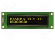 Display: OLED; alphanumeric; 20x2; Dim: 116x37x9.8mm; yellow; 2x8 RAYSTAR OPTRONICS