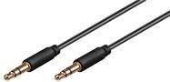AUX Audio Connector Cable, 3.5 mm Stereo, 3-pin, Slim, CU, 2 m, black - 3.5 mm male (3-pin, stereo) > 3.5 mm male (3-pin, stereo)