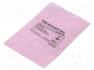 Protection bag; ESD; L: 152mm; W: 102mm; Thk: 75um; 100pcs; pink ANTISTAT