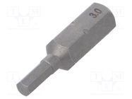 Screwdriver bit; hex key; HEX 3mm; Overall len: 25mm; STANDARD WIHA