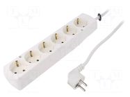 Extension lead; 3x1.5mm2; Schuko; Sockets: 6; PVC; white; Len: 3m JONEX