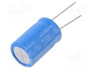 Capacitor: electrolytic; THT; 2200uF; 16VDC; Ø16x25mm; Pitch: 7.5mm NICHICON