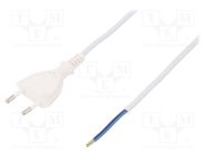 Cable; 2x0.5mm2; CEE 7/16 (C) plug,wires; PVC; 1.5m; white; 2.5A PLASTROL