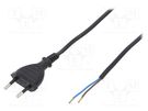 Cable; 2x0.5mm2; CEE 7/16 (C) plug,wires; PVC; 1.5m; black; 2.5A PLASTROL