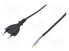 Cable; 2x0.5mm2; CEE 7/16 (C) plug,wires; PVC; 2m; black; 2.5A PLASTROL