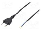 Cable; 2x0.5mm2; CEE 7/16 (C) plug,wires; PVC; 5m; black; 2.5A PLASTROL