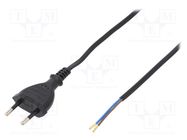 Cable; 2x0.5mm2; CEE 7/16 (C) plug,wires; PVC; 5m; black; 2.5A 