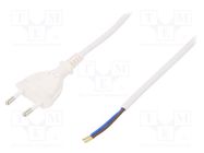 Cable; 2x0.75mm2; CEE 7/16 (C) plug,wires; PVC; 5m; white; 2.5A PLASTROL