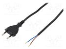 Cable; 2x0.75mm2; CEE 7/16 (C) plug,wires; PVC; 5m; black; 2.5A PLASTROL