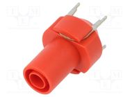Socket; 4mm banana; 24A; red; PCB; insulated,with contacts POMONA