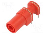 Socket; 4mm banana; 24A; red; PCB; insulated,angled; 33mm POMONA