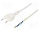 Cable; 2x0.75mm2; CEE 7/16 (C) plug,wires; PVC; 2m; white; 2.5A PLASTROL