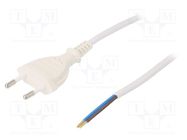 Cable; 2x0.75mm2; CEE 7/16 (C) plug,wires; PVC; 3m; white; 2.5A 