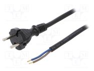 Cable; 2x1.5mm2; CEE 7/17 (C) plug,wires; rubber; 3m; black; 16A PLASTROL